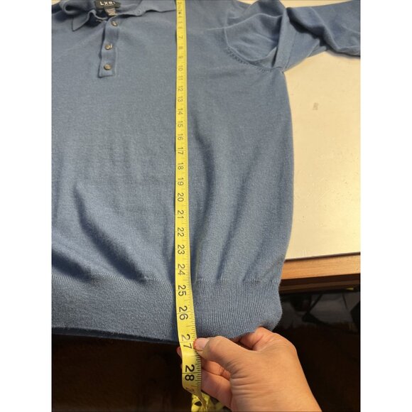 L X R I 100% Cashmere Blue Henley Polo Sweater Mens Sz M Preppy - Picture 6 of 7